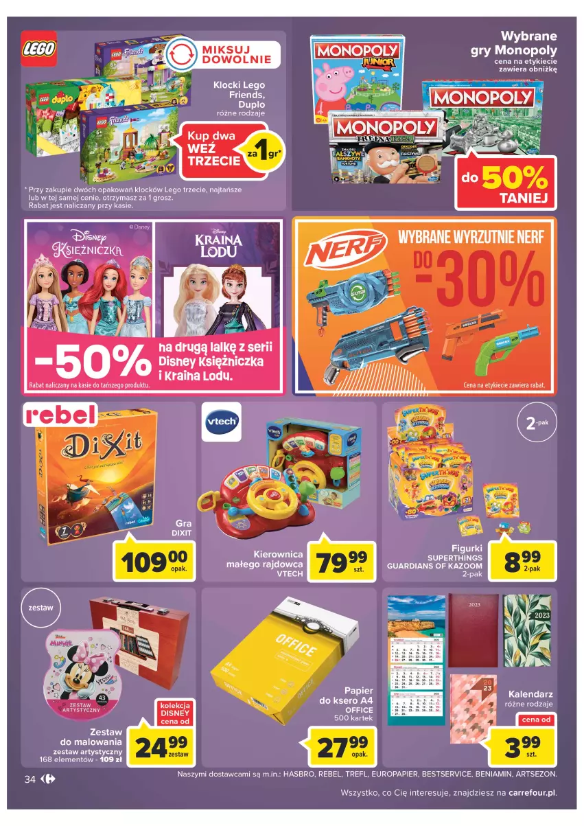 Gazetka promocyjna Carrefour - Gazetka Carrefour Zyskoteka - ważna 04.10 do 08.10.2022 - strona 34 - produkty: Disney, Gry, Hasbro, Kalendarz, Kierownica, LEGO, Monopoly, Papier, Papier do ksero, Ser, Zestaw do malowania