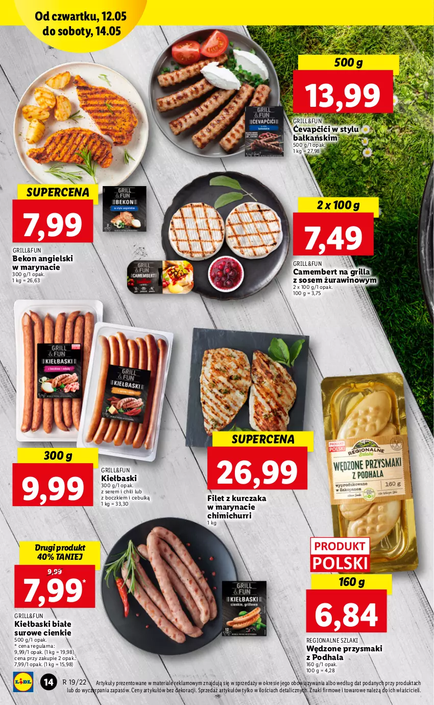 Gazetka promocyjna Lidl - GAZETKA - ważna 12.05 do 14.05.2022 - strona 14 - produkty: Beko, Camembert, Grill, Kiełbaski białe, Kurczak, Przysmaki, Ser, Sos, Wino