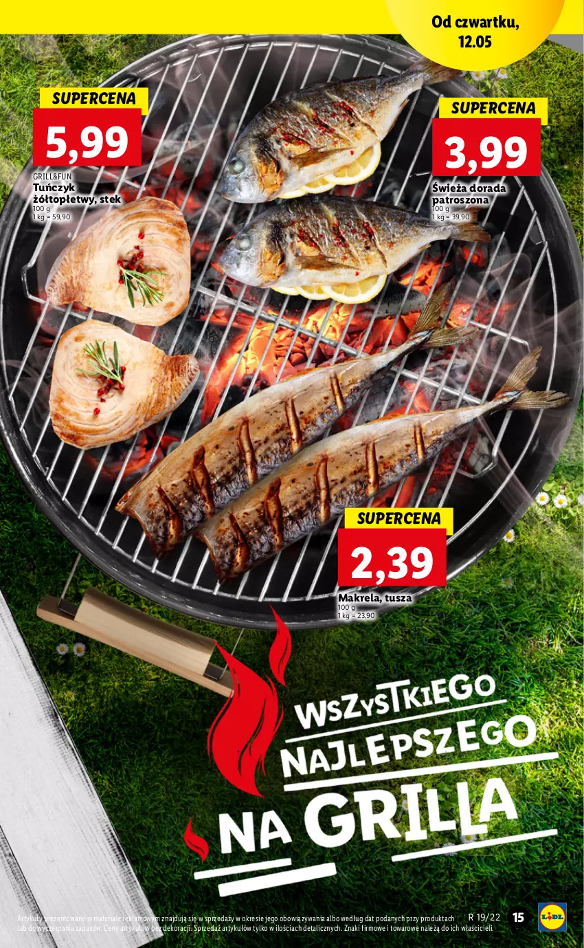 Gazetka promocyjna Lidl - GAZETKA - ważna 12.05 do 14.05.2022 - strona 15 - produkty: Grill, Stek, Top, Tuńczyk, Tusz