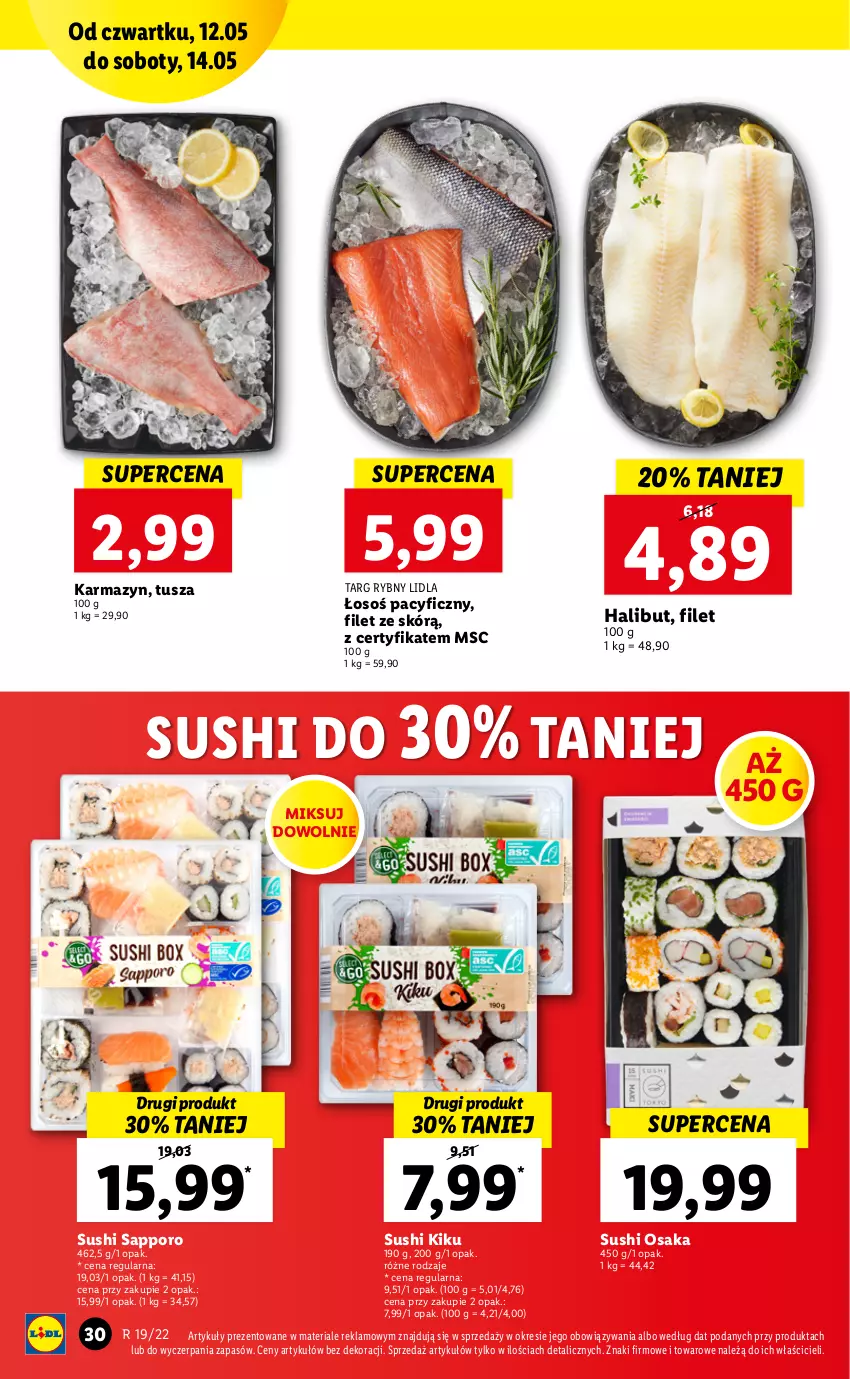 Gazetka promocyjna Lidl - GAZETKA - ważna 12.05 do 14.05.2022 - strona 30 - produkty: Halibut, Por, Sushi, Tusz