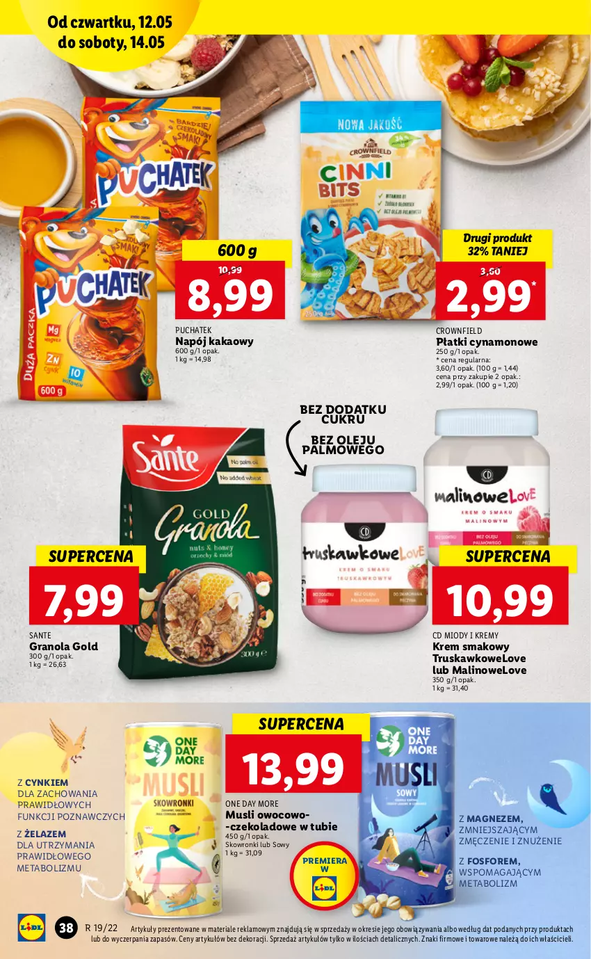 Gazetka promocyjna Lidl - GAZETKA - ważna 12.05 do 14.05.2022 - strona 38 - produkty: Cynk, Gra, Granola, Kakao, Magnez, Mus, Napój, Olej, Sante