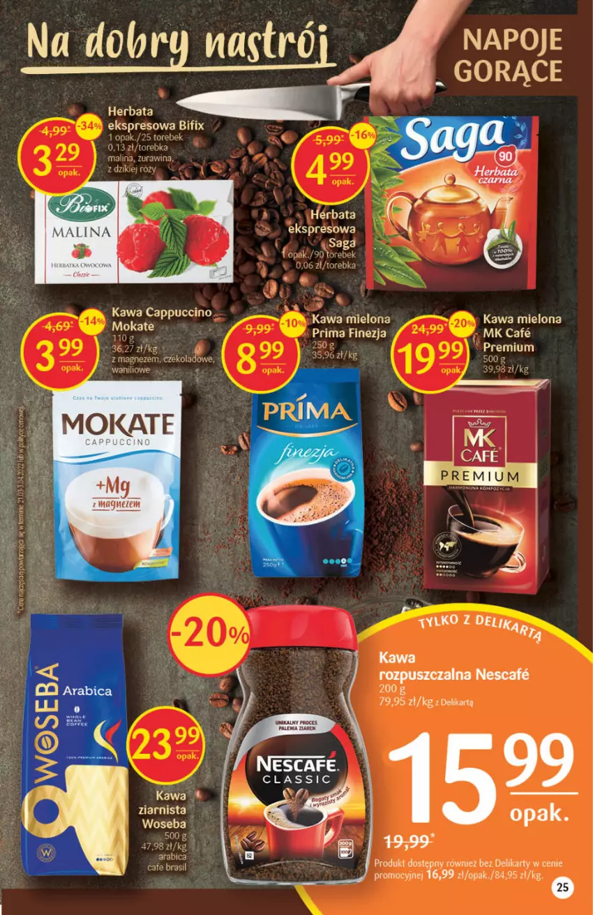 Gazetka promocyjna Delikatesy Centrum - Gazetka DC22 - ważna 09.06 do 14.06.2022 - strona 25 - produkty: Cappuccino, Fa, Herbata, Kawa, Kawa mielona, Kawa ziarnista, Magnez, Prima, Torebka, Woseba