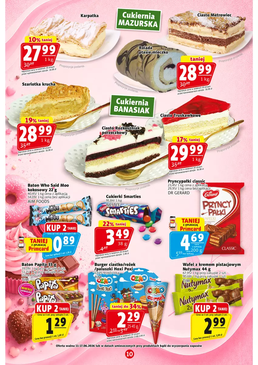 Gazetka promocyjna Prim Market - ważna 11.06 do 17.06.2026 - strona 10 - produkty: Baton, Burger, Cukier, Cukierki, Dr Gerard, Karp, Kokos, Metro, Nuty, Szarlotka