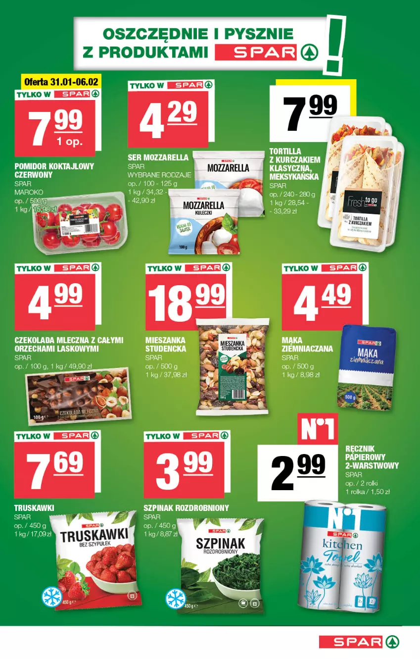 Gazetka promocyjna Spar - Spar - ważna 28.01 do 07.02.2024 - strona 5 - produkty: Mąka, Mozzarella, Ręcznik, Rolki, Ser, Szpinak, Truskawki