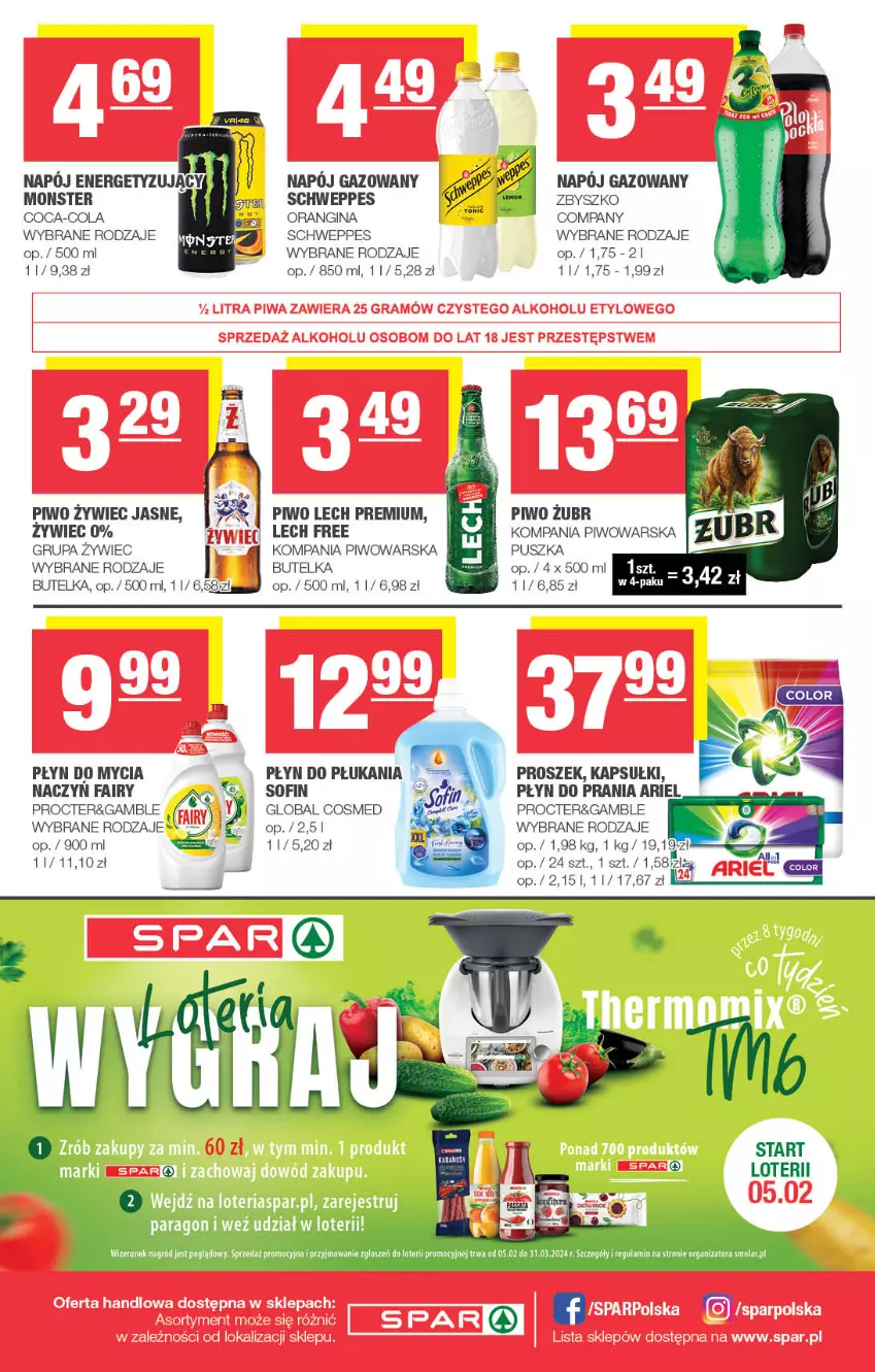 Gazetka promocyjna Spar - Spar - ważna 28.01 do 07.02.2024 - strona 8 - produkty: Ariel, Coca-Cola, Fa, Fairy, Gin, Lech Premium, Napój, Napój gazowany, Piwo, Płyn do mycia, Płyn do płukania, Płyn do prania, Schweppes