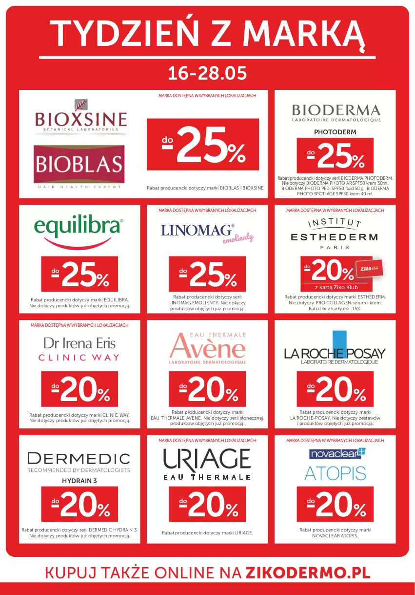 Gazetka promocyjna Ziko - Gazetka Ziko Dermo - ważna 16.05 do 28.05.2024 - strona 22 - produkty: Avène, Bioderma, Clin, Clinic Way, Dermedic, La Roche-Posay, Linomag, Rum, Ser, Serum, Top