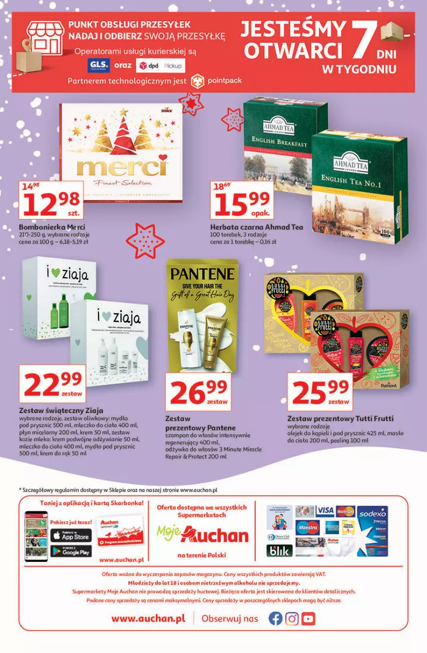 Gazetka promocyjna Auchan - Magia stołu wigilijnego Moje Auchan - ważna 16.12 do 24.12.2021 - strona 4 - produkty: Herbata, Herbata czarna, Krem do rąk, LG, Masło, Merci, Mleko, Odżywka, Olej, Pantene, Peeling, Płyn micelarny, Ser, Tera, Zestaw prezentowy, Ziaja