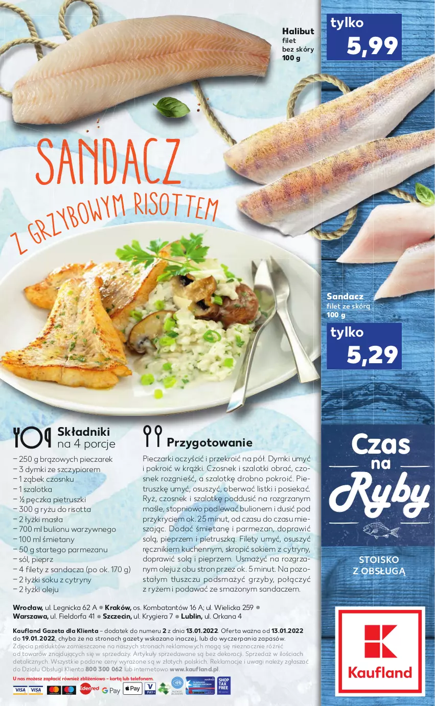 Gazetka promocyjna Kaufland - RYBY - ważna 13.01 do 19.01.2022 - strona 2 - produkty: Bulion, Cytryny, Czosnek, Fa, Grzyby, Halibut, Lion, Olej, Orka, Parmezan, Piec, Pieprz, Por, Ręcznik, Ryż, Sandacz, Sandacz filet, Sok, Sól, Szal, Top, Wagi