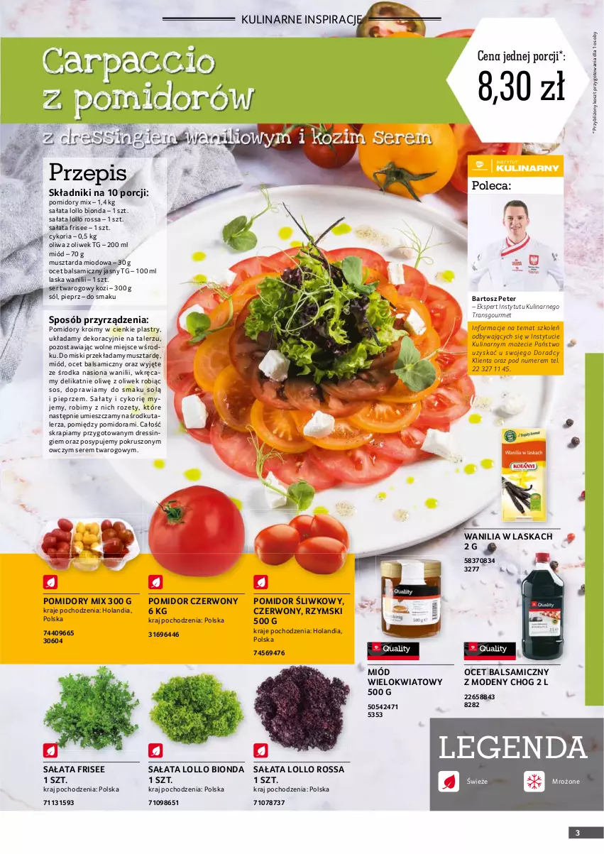 Gazetka promocyjna Selgros - Oferta gastronomiczna - ważna 19.08 do 01.09.2021 - strona 3 - produkty: Dres, Kosz, Miód, Mus, Musztarda, Ocet, Ocet balsamiczny, Oliwa z oliwek, Pieprz, Pomidory, Por, Sałat, Ser, Ser twarogowy, Sól, Sos, Talerz, Tran