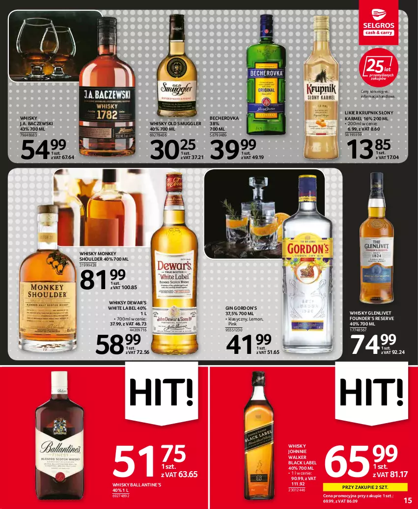 Gazetka promocyjna Selgros - Oferta spożywcza - ważna 20.01 do 02.02.2022 - strona 15 - produkty: Gin, Johnnie Walker, Krupnik, Lack, Likier, Ser, Whisky