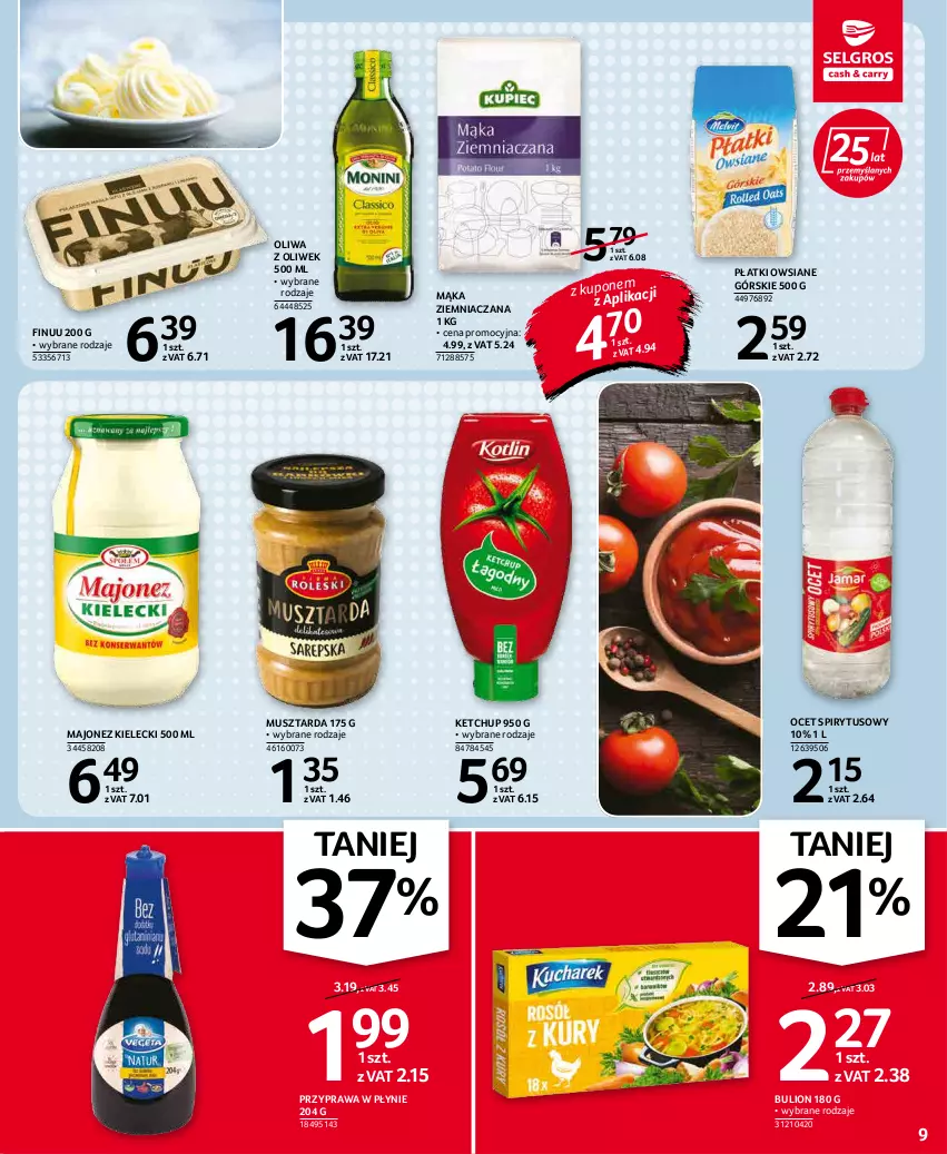 Gazetka promocyjna Selgros - Oferta spożywcza - ważna 20.01 do 02.02.2022 - strona 9 - produkty: Bulion, Finuu, Ketchup, Lion, Majonez, Mąka, Mus, Musztarda, Ocet, Oliwa z oliwek, Płatki owsiane, Przyprawa w płynie