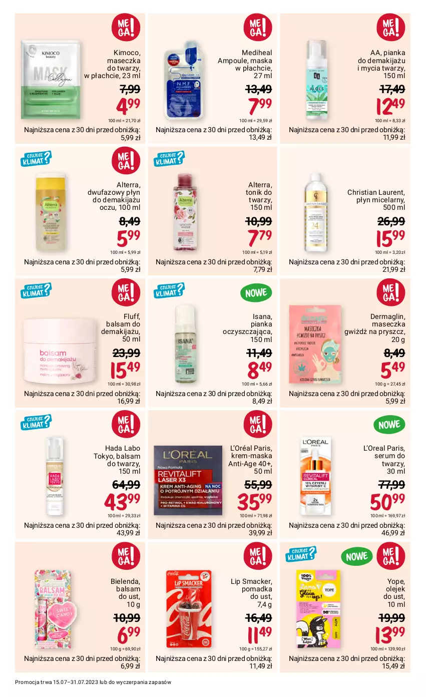 Gazetka promocyjna Rossmann - 15 lipca - ważna 15.07 do 31.07.2023 - strona 11 - produkty: Alterra, Balsam do ust, Bielenda, Fa, Hada Labo Tokyo, Isana, L’Oréal, Laur, Makijaż, Maska, Maska w płachcie, Olej, Płyn micelarny, Rum, Ser, Serum, Serum do twarzy, Tonik, Tonik do twarzy, Yope