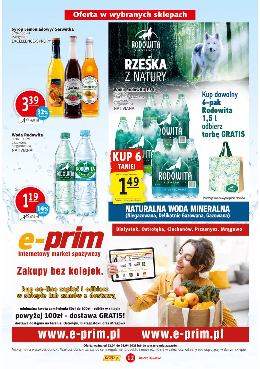 Gazetka promocyjna Prim Market - Gazetka - ważna 22.04 do 28.04.2021 - strona 12 - produkty: Gra, Ser, Sok, Syrop, Syropy, Woda, Woda mineralna