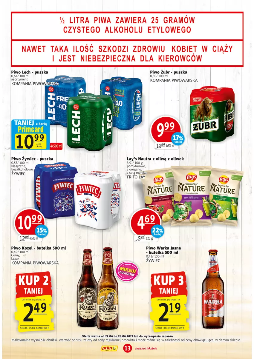 Gazetka promocyjna Prim Market - Gazetka - ważna 22.04 do 28.04.2021 - strona 13 - produkty: Gra, Kozel, Piec, Piwa, Piwo, Sok, Warka