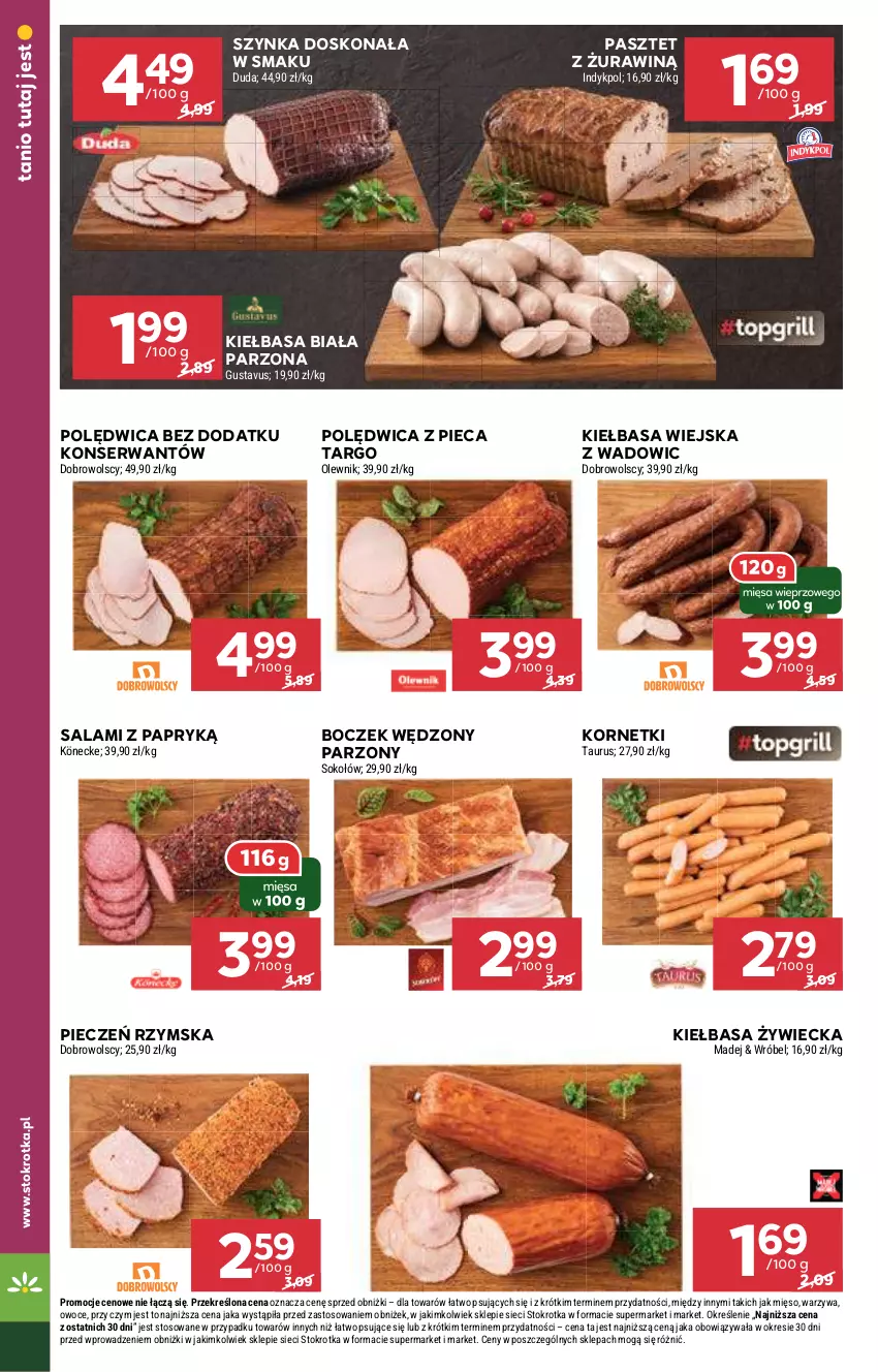 Gazetka promocyjna Stokrotka - Supermarket - ważna 13.08 do 21.08.2024 - strona 12 - produkty: Boczek, Duda, Kiełbasa, Kiełbasa biała, Kiełbasa wiejska, Mięso, Olewnik, Owoce, Pasztet, Piec, Pieczeń rzymska, Polędwica, Salami, Salami z papryką, Ser, Sok, Sokołów, Szynka, Warzywa