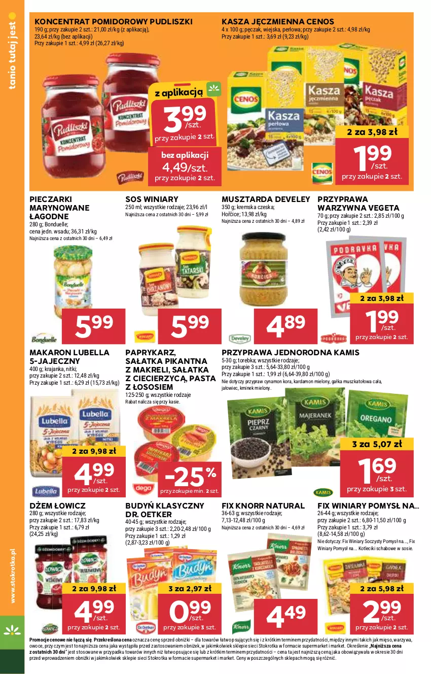 Gazetka promocyjna Stokrotka - Supermarket - ważna 13.08 do 21.08.2024 - strona 24 - produkty: Bell, Bella, Bonduelle, Budyń, Cenos, Dr. Oetker, Dżem, Gałka, Kamis, Kasza, Kasza jęczmienna, Kminek, Knorr, Koncentrat pomidorowy, Lubella, Makaron, Mięso, Mus, Musztarda, Owoce, Papryka, Paprykarz, Piec, Pudliszki, Sałat, Sałatka, Sos, Torebka, Vegeta, Warzywa, Winiary