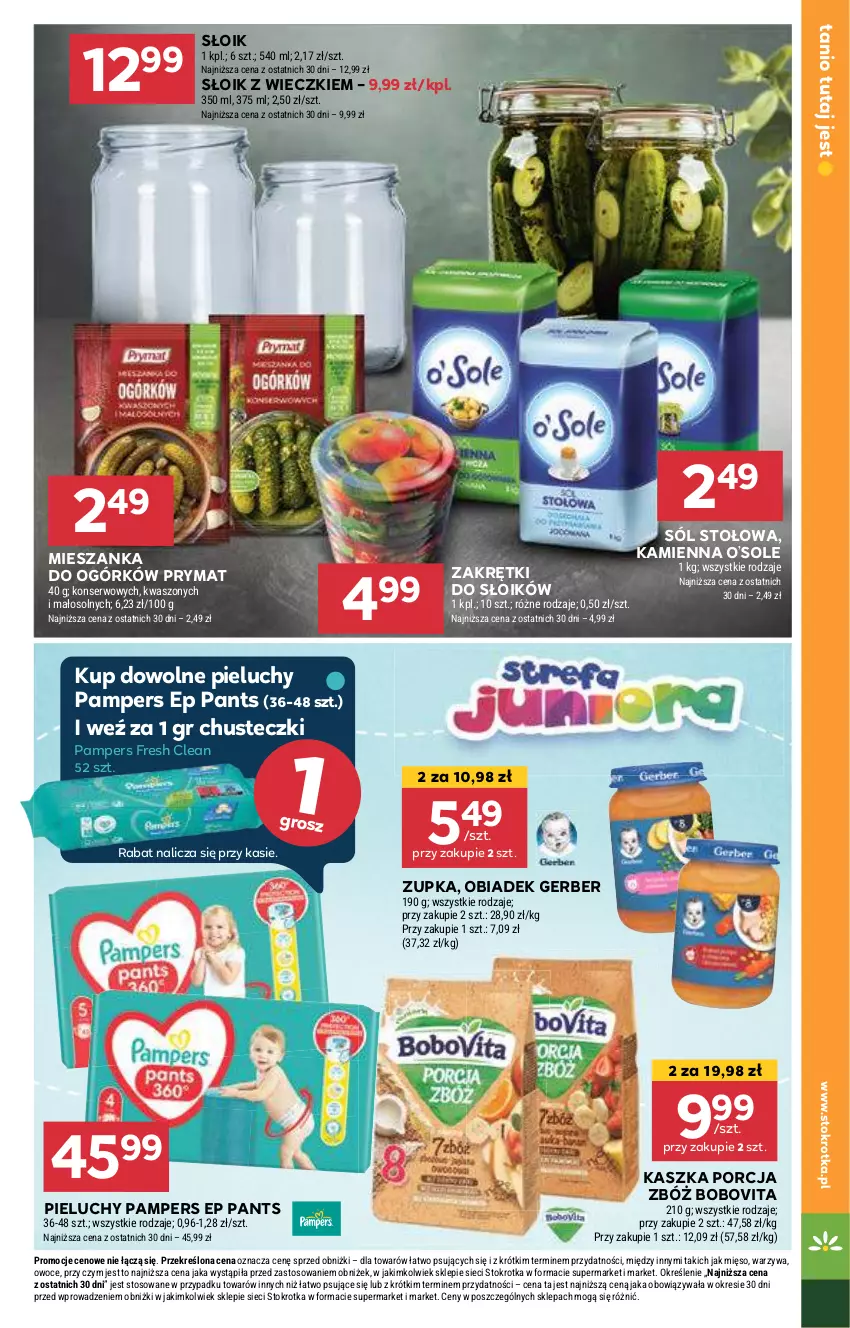 Gazetka promocyjna Stokrotka - Supermarket - ważna 13.08 do 21.08.2024 - strona 27 - produkty: BoboVita, Chusteczki, Gerber, Mięso, Owoce, Pampers, Pieluchy, Por, Prymat, Ser, Sól, Warzywa