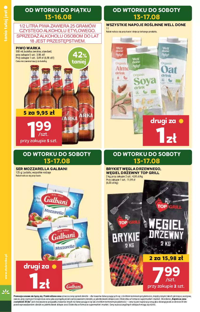 Gazetka promocyjna Stokrotka - Supermarket - ważna 13.08 do 21.08.2024 - strona 4 - produkty: Galbani, Gra, Grill, Mięso, Mozzarella, Napoje, Owoce, Piwa, Piwo, Ser, Top, Warka, Warzywa, Węgiel drzewny