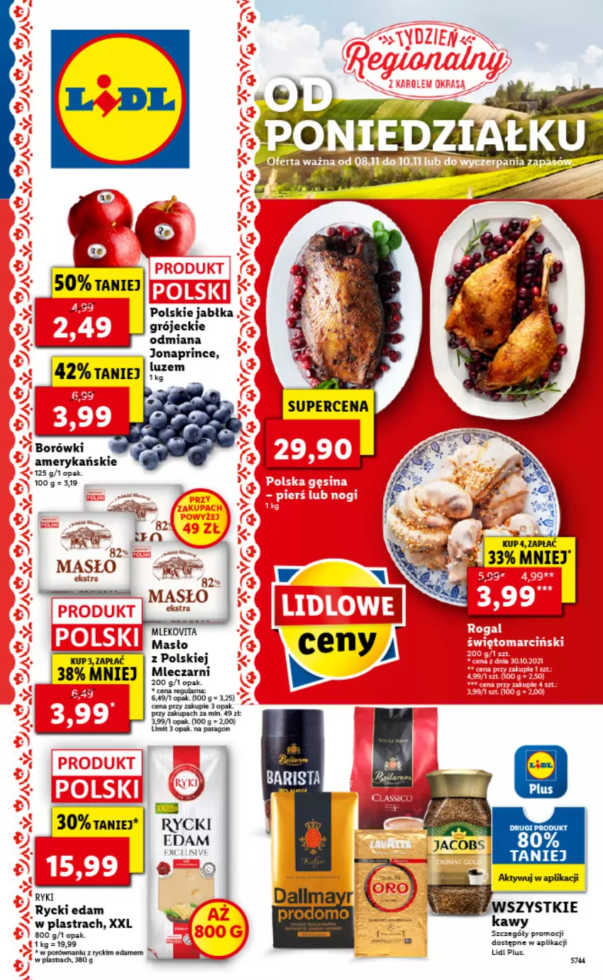 Gazetka promocyjna Lidl - GAZETKA - ważna 08.11 do 10.11.2021 - strona 1 - produkty: Edam, Jabłka, Masło, Mleko, Rycki Edam