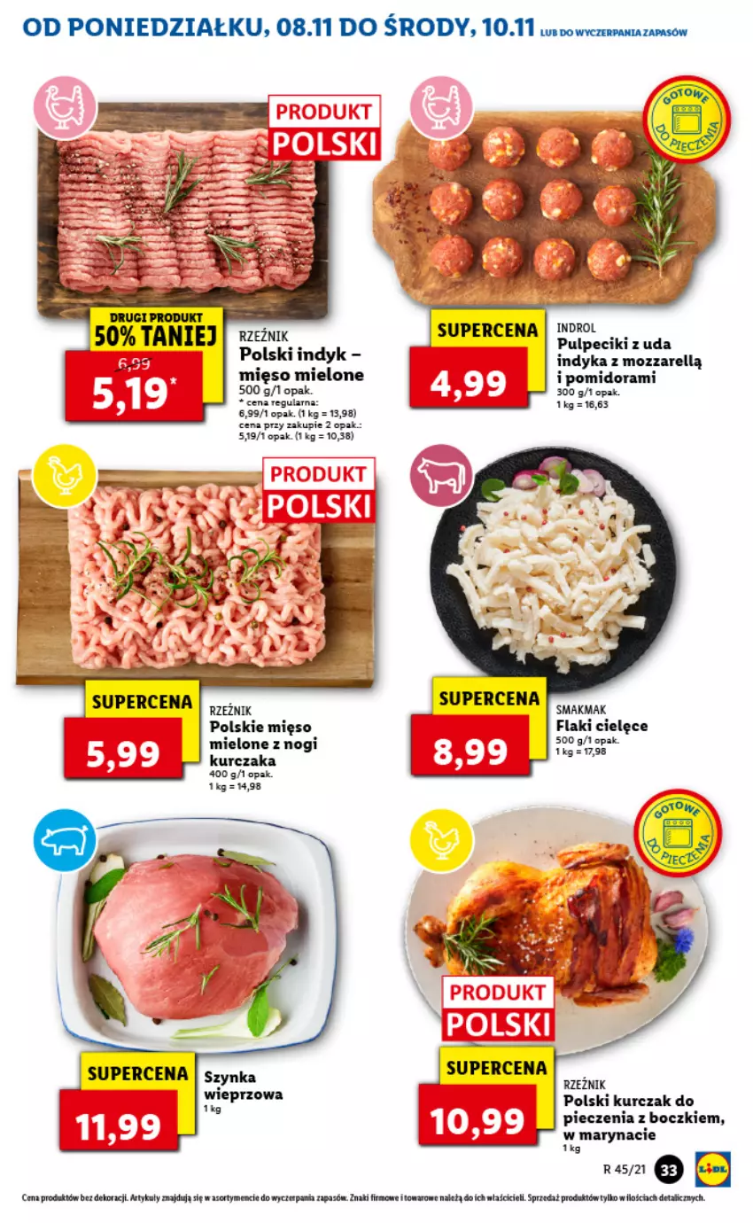 Gazetka promocyjna Lidl - GAZETKA - ważna 08.11 do 10.11.2021 - strona 33 - produkty: Fa, Flaki, Kurczak, Mięso, Mięso mielone, Piec, Szynka