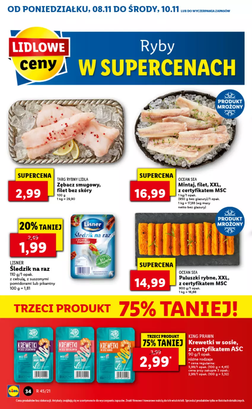 Gazetka promocyjna Lidl - GAZETKA - ważna 08.11 do 10.11.2021 - strona 34 - produkty: Lazur, Lisner, Mintaj, Paluszki rybne