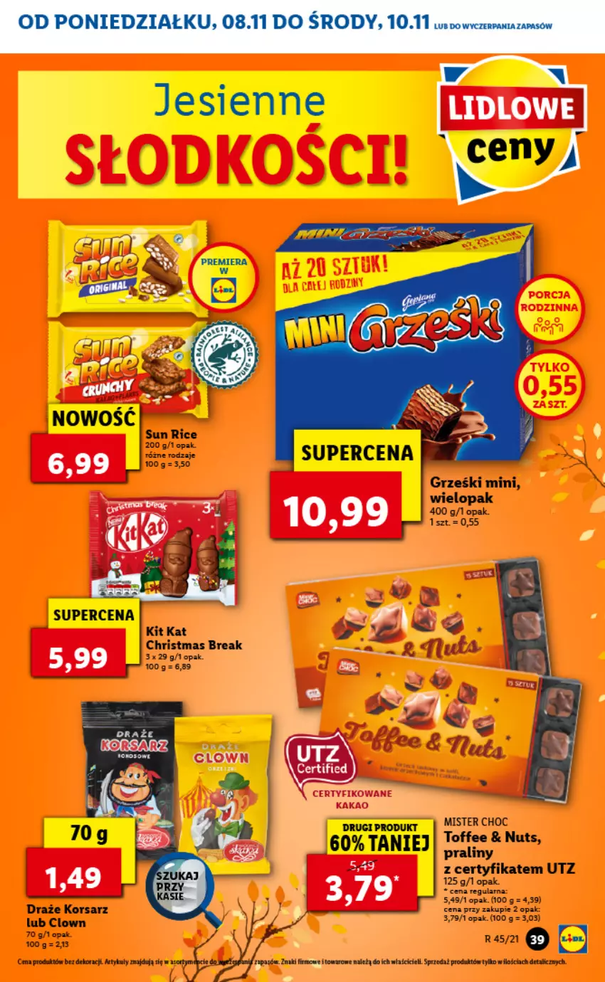 Gazetka promocyjna Lidl - GAZETKA - ważna 08.11 do 10.11.2021 - strona 39 - produkty: Fa, Grześki, Kakao, Kit Kat, Praliny