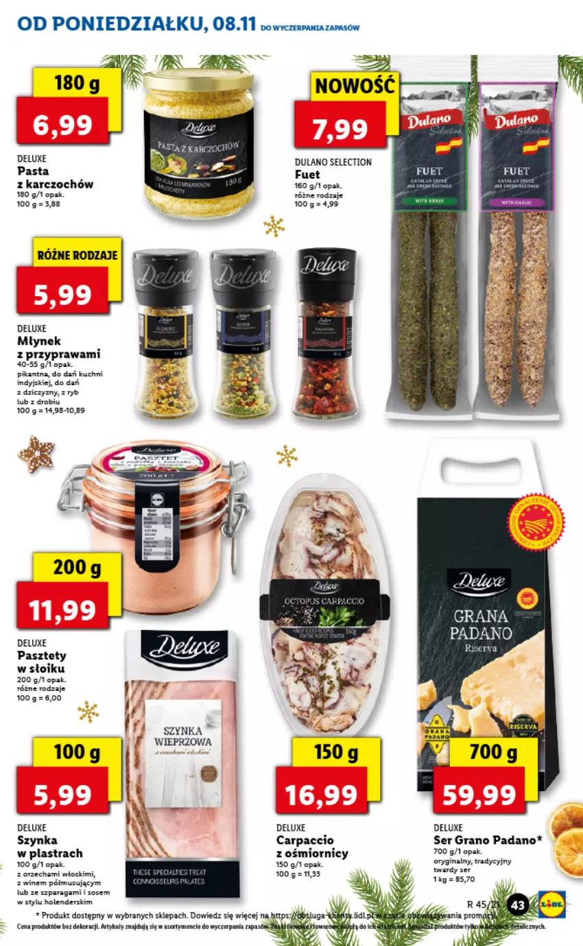 Gazetka promocyjna Lidl - GAZETKA - ważna 08.11 do 10.11.2021 - strona 43 - produkty: Carpaccio, Dulano, Gin, Gra, Mus, Pasztet, Ser, Sos, Szynka