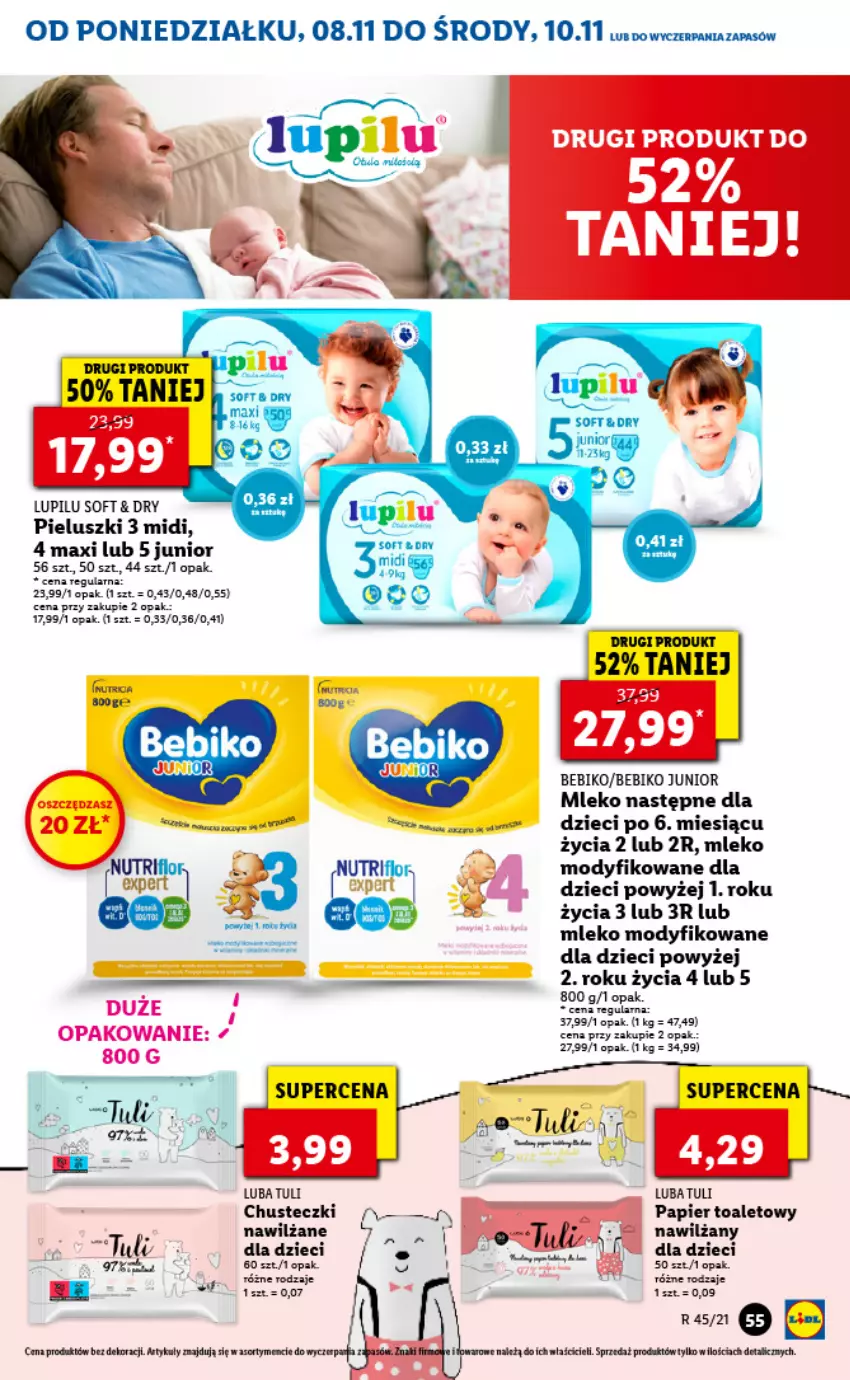 Gazetka promocyjna Lidl - GAZETKA - ważna 08.11 do 10.11.2021 - strona 55 - produkty: Bebiko, Chusteczki, Dzieci, Mleko, Mleko modyfikowane, O nas, Papier, Papier toaletowy