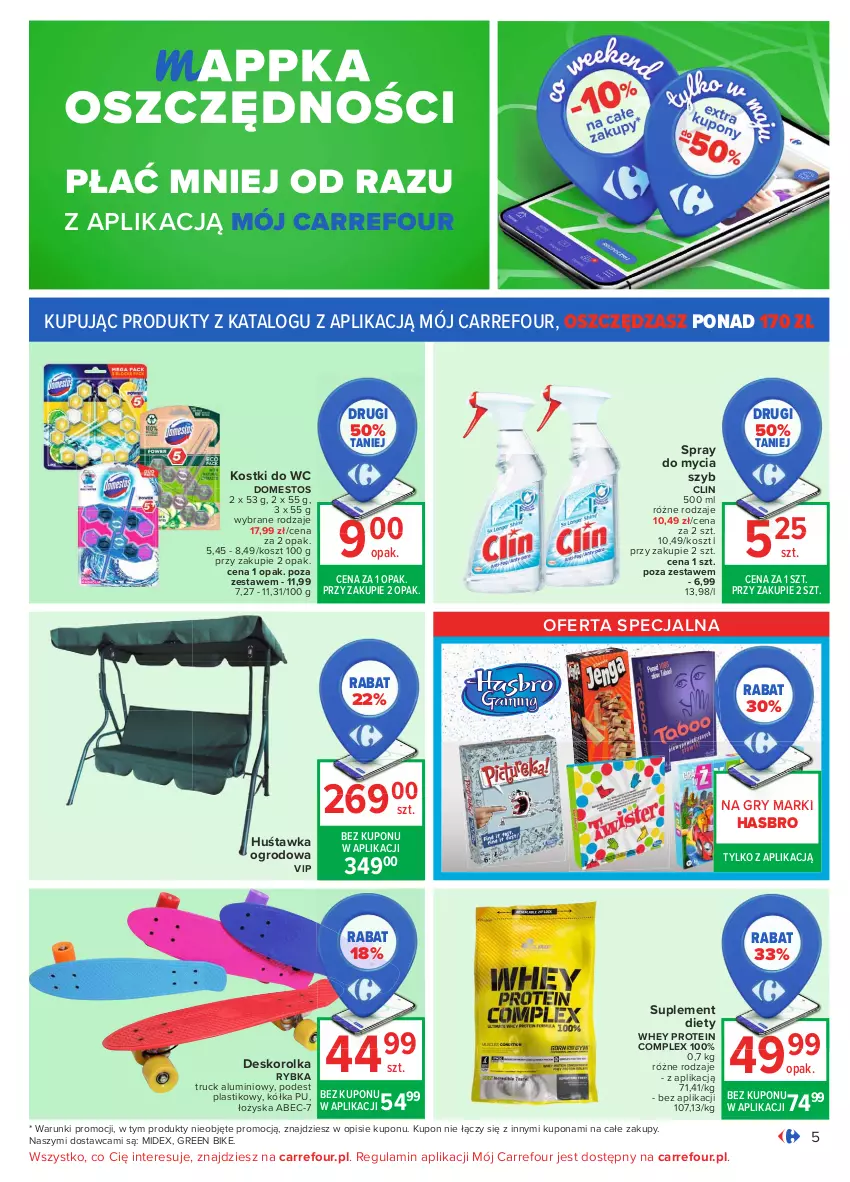 Gazetka promocyjna Carrefour - Gazetka Carrefour - ważna 03.05 do 15.05.2021 - strona 5 - produkty: Clin, Deskorolka, Domestos, Gry, Hasbro, Huśtawka, Kosz, Suplement diety