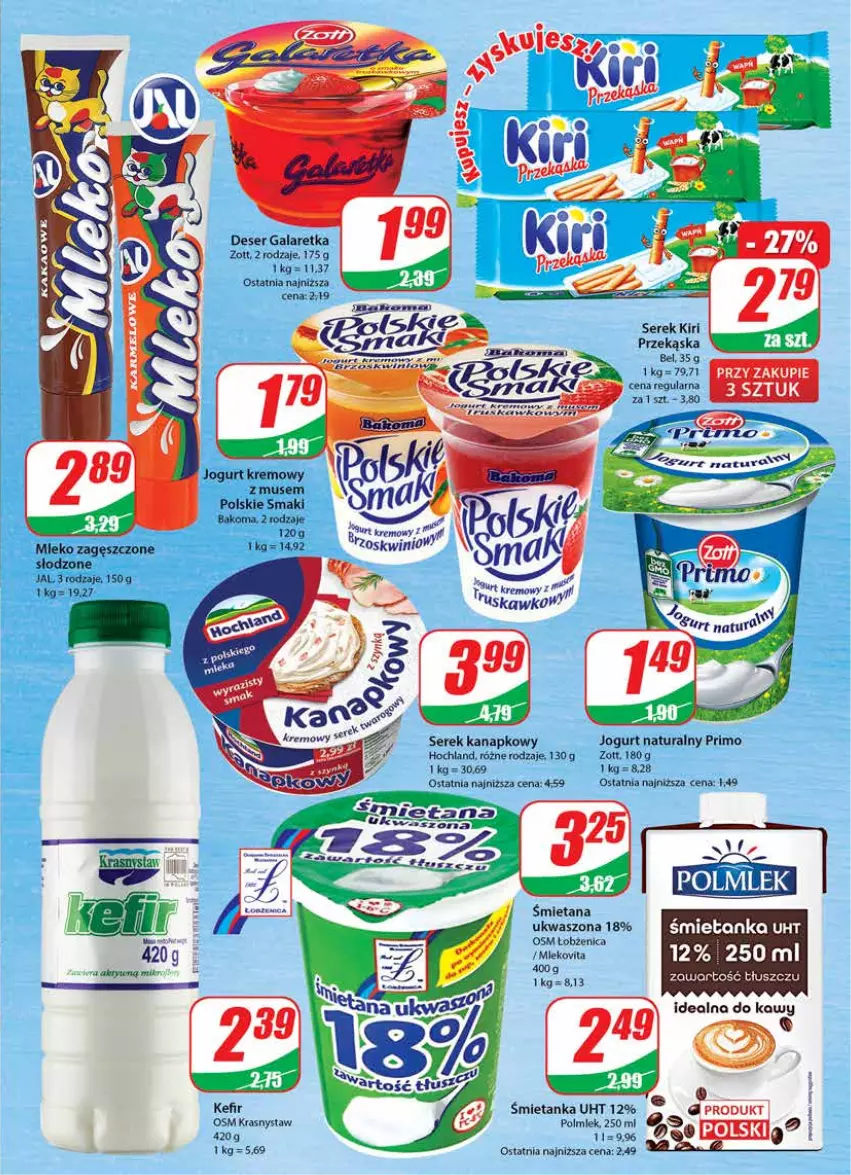 Gazetka promocyjna Dino - Gazetka - ważna 25.01 do 31.01.2023 - strona 13 - produkty: Bakoma, Deser, Gala, Galaretka, Hochland, Jogurt, Jogurt naturalny, Kefir, Mleko, Mleko zagęszczone, Mlekovita, Mus, POLMLEK, PSB, Rama, Ser, Serek, Serek kanapkowy, Zott