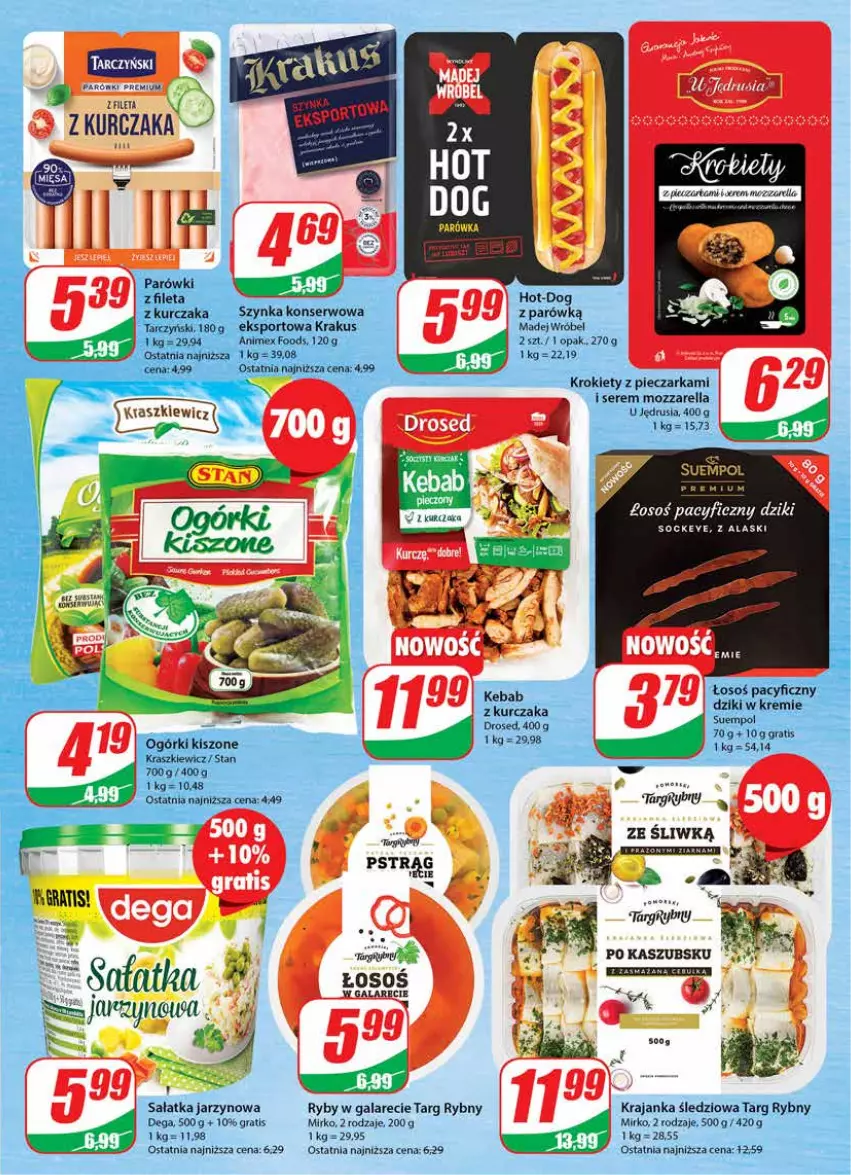 Gazetka promocyjna Dino - Gazetka - ważna 25.01 do 31.01.2023 - strona 15 - produkty: Dega, Gala, Gra, Hot dog, Kebab, Kebab z kurczaka, Krajanka śledziowa, Krakus, Krokiety, Kurczak, Madej Wróbel, Mozzarella, Parówki, Piec, Pieczarka, Por, Pstrąg, Sałat, Sałatka, Ser, Sport, Suempol, Szynka, Szynka konserwowa, Tarczyński