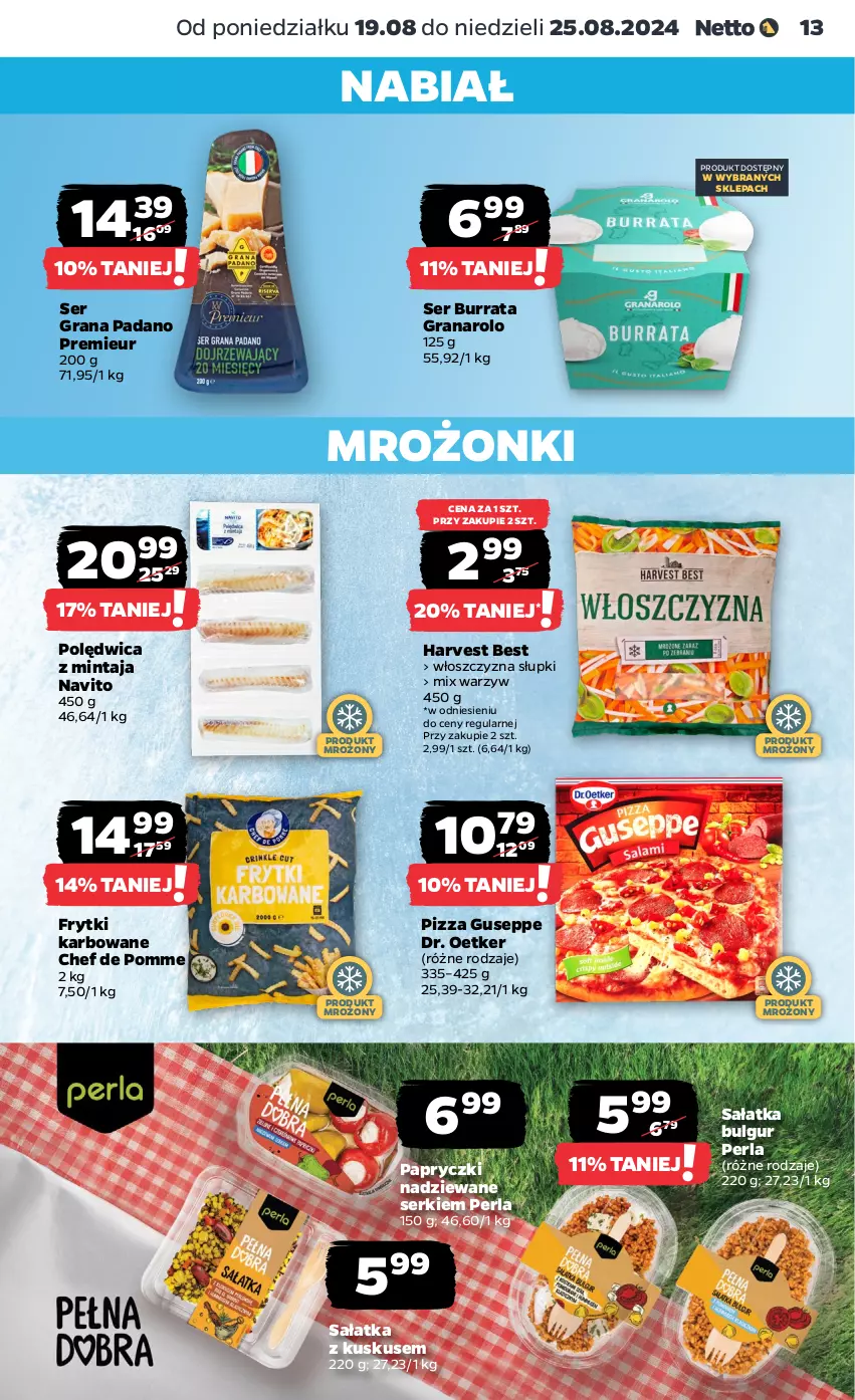 Gazetka promocyjna Netto - Artykuły spożywcze - ważna 19.08 do 25.08.2024 - strona 13 - produkty: Bulgur, Burrata, Dr. Oetker, Frytki, Gra, Kuskus, LG, Mintaj, Papryczki nadziewane, Pizza, Polędwica, Sałat, Sałatka, Ser