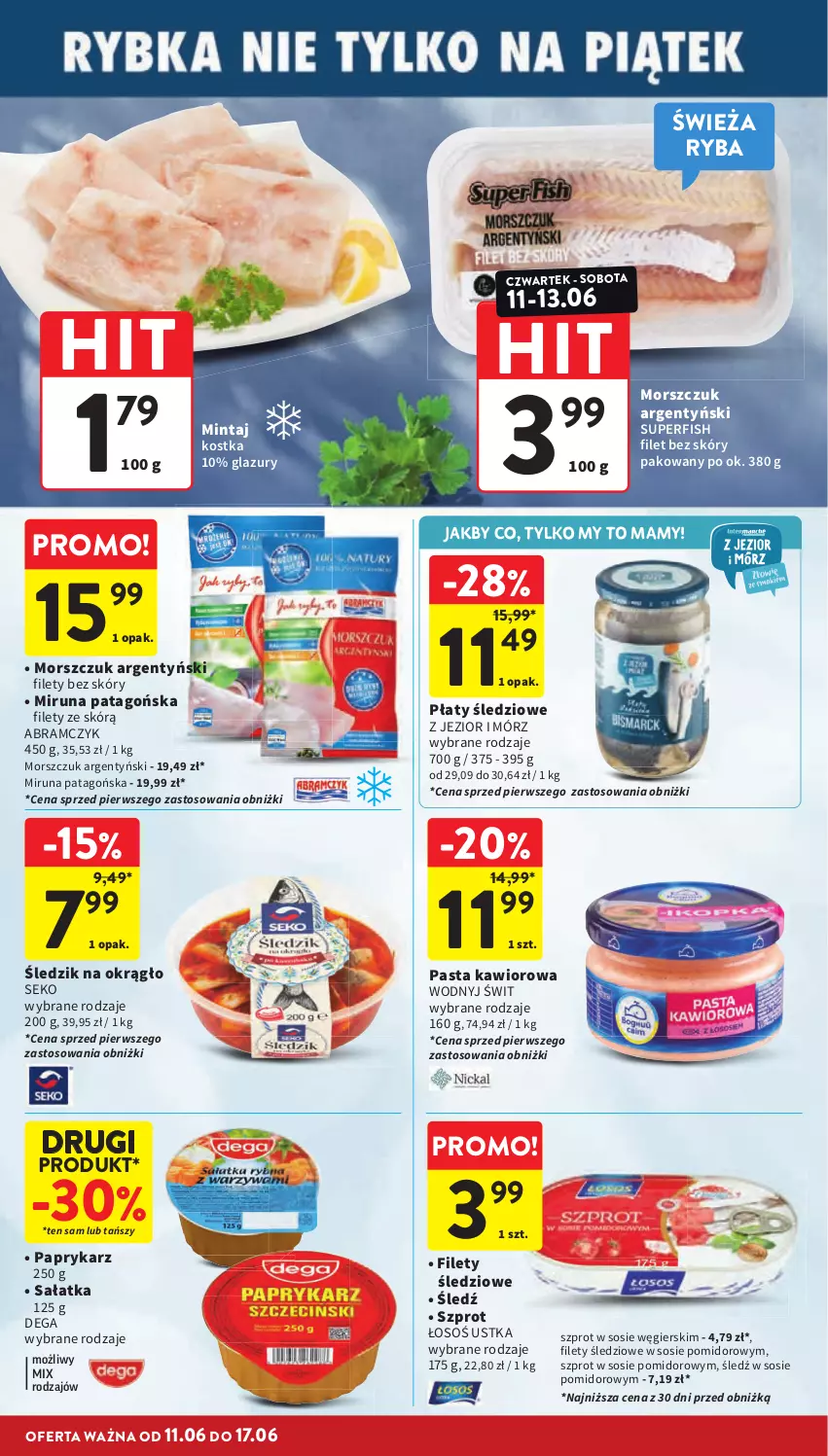 Gazetka promocyjna Intermarche - Gazetka Intermarche - ważna 11.06 do 17.06.2026 - strona 26 - produkty: Dega, Kawior, Lazur, Mintaj, Miruna, Papryka, Paprykarz, Płaty śledziowe, Ryba, Sałat, Sałatka, SEKO, Sos, Szprot, Szprot w sosie, Tago