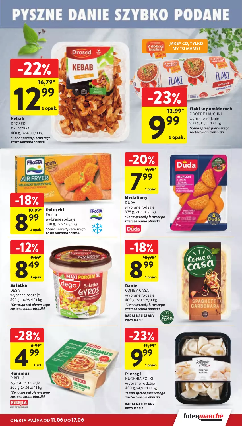 Gazetka promocyjna Intermarche - Gazetka Intermarche - ważna 11.06 do 17.06.2026 - strona 27 - produkty: Bell, Bella, Dega, Duda, Flaki, Frosta, Hummus, Kebab, Kuchnia, Kurczak, Lion, Mus, Pierogi, Sałat, Sałatka