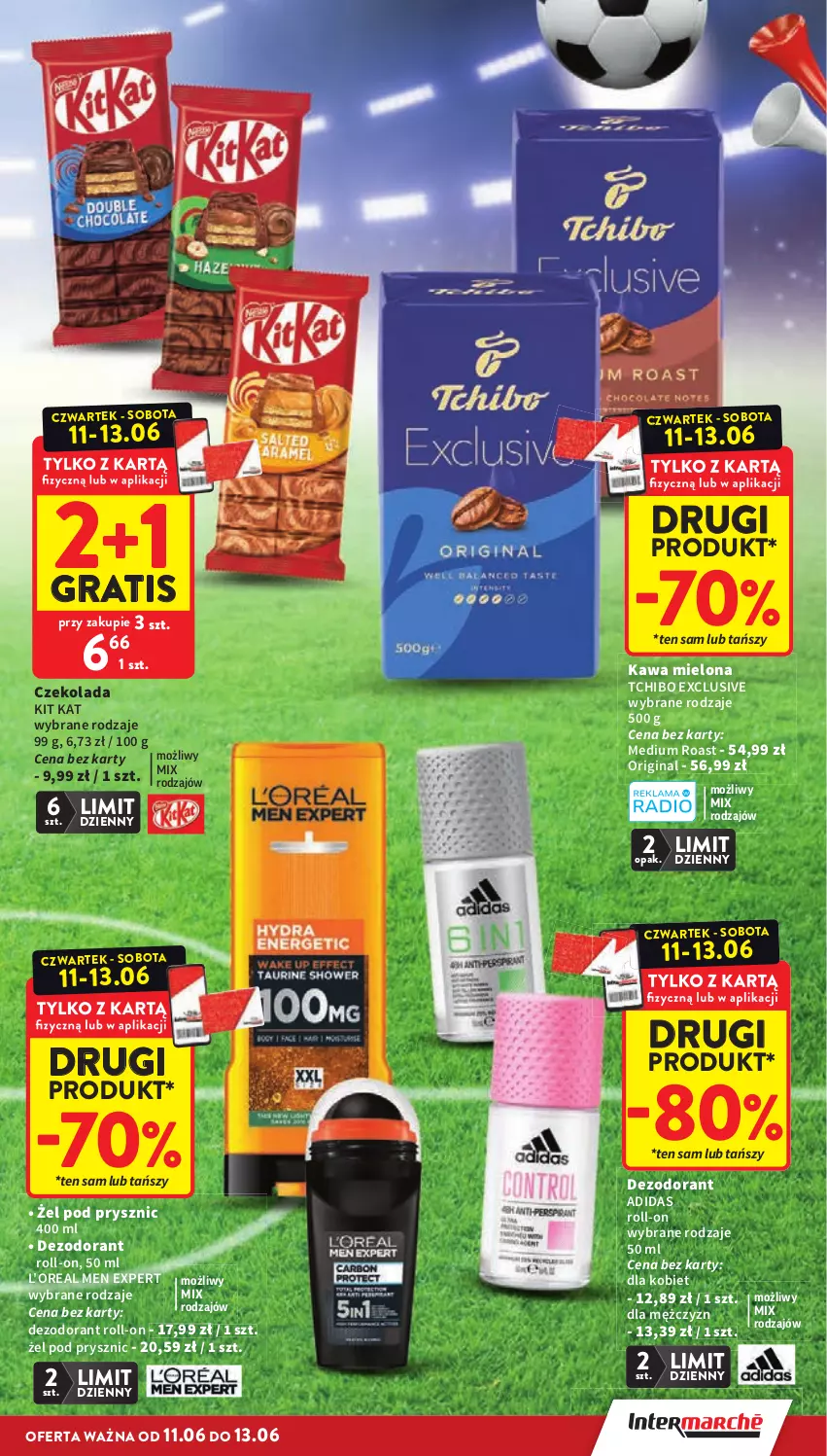 Gazetka promocyjna Intermarche - Gazetka Intermarche - ważna 11.06 do 17.06.2026 - strona 3 - produkty: Adidas, Czekolada, Dezodorant, Gin, Gra, Kawa, Kawa mielona, Kit Kat, Tchibo