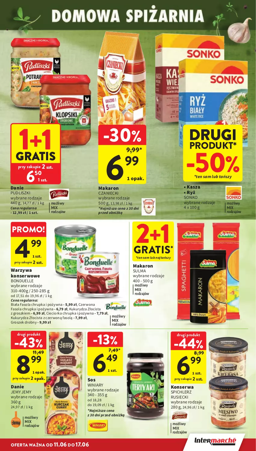 Gazetka promocyjna Intermarche - Gazetka Intermarche - ważna 11.06 do 17.06.2026 - strona 37 - produkty: Bonduelle, Cieciorka, Fa, Fasola, Gra, Groszek, Kasza, Kukurydza, Makaron, Orka, Pudliszki, Ryż, Ser, Sonko, Sos, Spichlerz Rusiecki, Warzywa, Warzywa konserwowe, Winiary