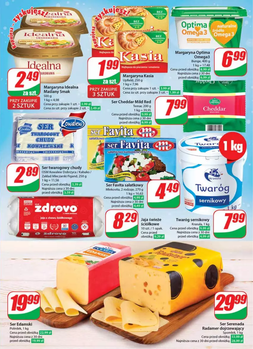 Gazetka promocyjna Dino - Gazetka 1 - ważna 03.01 do 09.01.2024 - strona 15 - produkty: Edam, Fa, Favita, Jaja, Kasia, Margaryna, Optima, Polmiek, Radamer, Sałat, Ser, Ser twarogowy, Twaróg