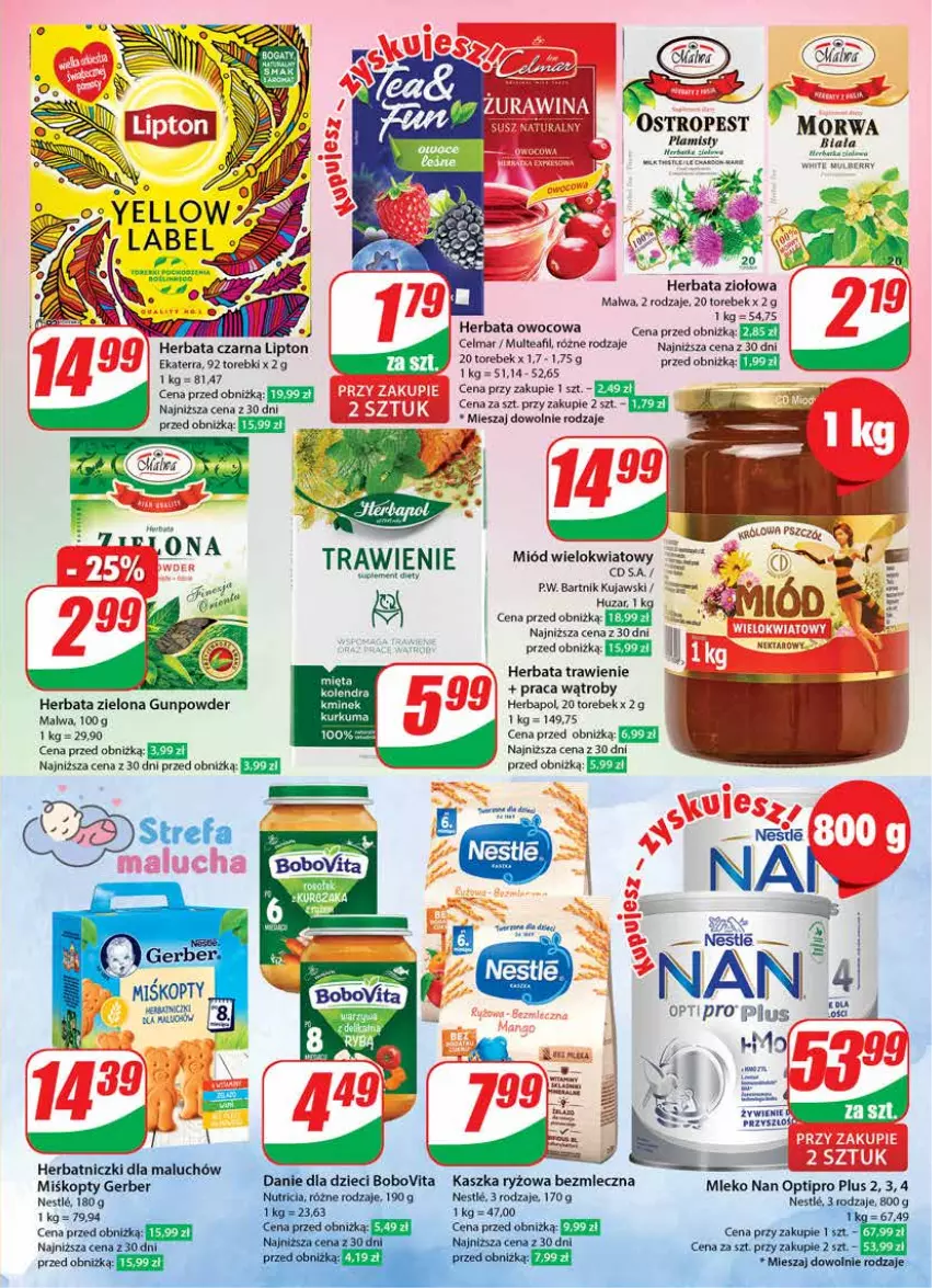 Gazetka promocyjna Dino - Gazetka 1 - ważna 03.01 do 09.01.2024 - strona 5 - produkty: BoboVita, Celma, Danie dla dzieci, Dzieci, Fa, Gerber, Herbapol, Herbata, Herbata czarna, Herbata owocowa, Kolendra, Kujawski, Lipton, Mięta, Miód, Mleko, NAN Optipro, Nektar, Ostropes, Ryż