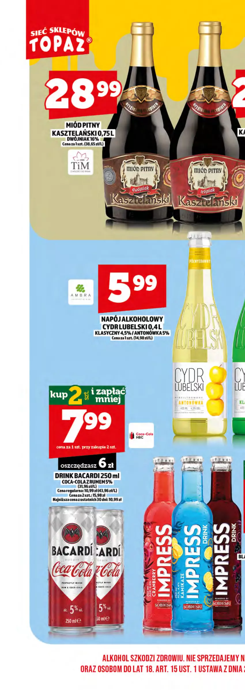 Gazetka promocyjna Topaz - Gazetka - ważna 02.05 do 31.05.2025 - strona 25 - produkty: Bacardi, Coca-Cola, Miód, Napój, Rum