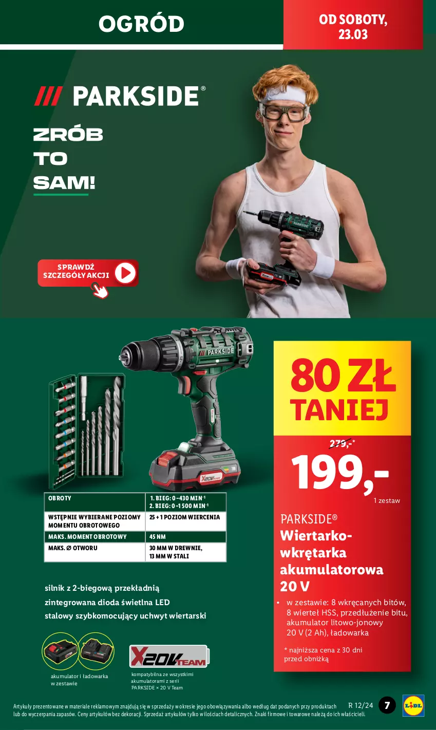 Gazetka promocyjna Lidl - KATALOG PARKSIDE - ważna 23.03 do 24.03.2024 - strona 7 - produkty: Akumulator, Ogród, Parkside, Ser, Tarka, Warka, Wiertarkowkrętarka, Wkręt, Wkrętarka