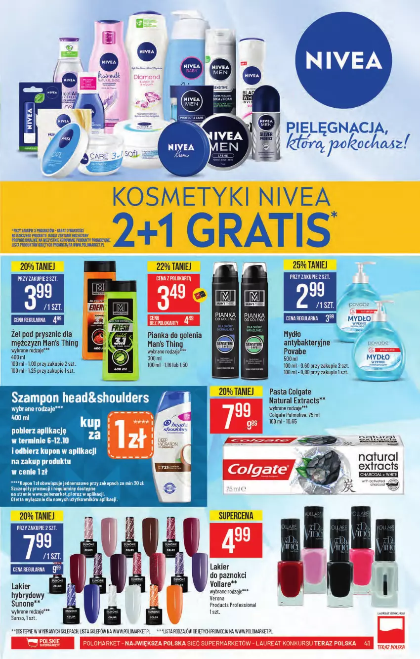 Gazetka promocyjna PoloMarket - Gazetka pomocyjna - ważna 06.10 do 12.10.2021 - strona 41 - produkty: Colgate, Gra, Lakier, Laur, LG, Mydło, Nivea, Ole!, Palmolive, Pianka do golenia, Por, Ser, Szampon