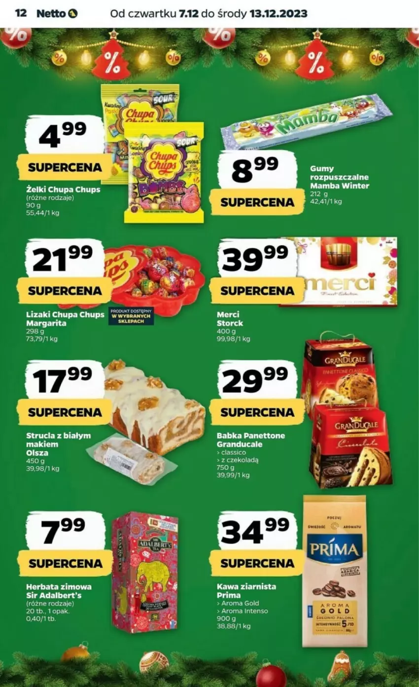 Gazetka promocyjna Netto - ważna 07.12 do 13.12.2023 - strona 4 - produkty: Babka, Chupa Chups, Gra, Herbata, Kawa, Kawa ziarnista, Lizaki, Mamba, Merci, Prima, Strucla