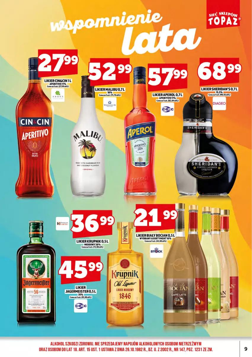 Gazetka promocyjna Topaz - Gazetka - ważna 17.10 do 31.10.2025 - strona 11 - produkty: Aperol, Biały Bocian, Cif, Jagermeister, Krupnik, Likier, Malibu, Rum, Sheridan's, Wyborowa