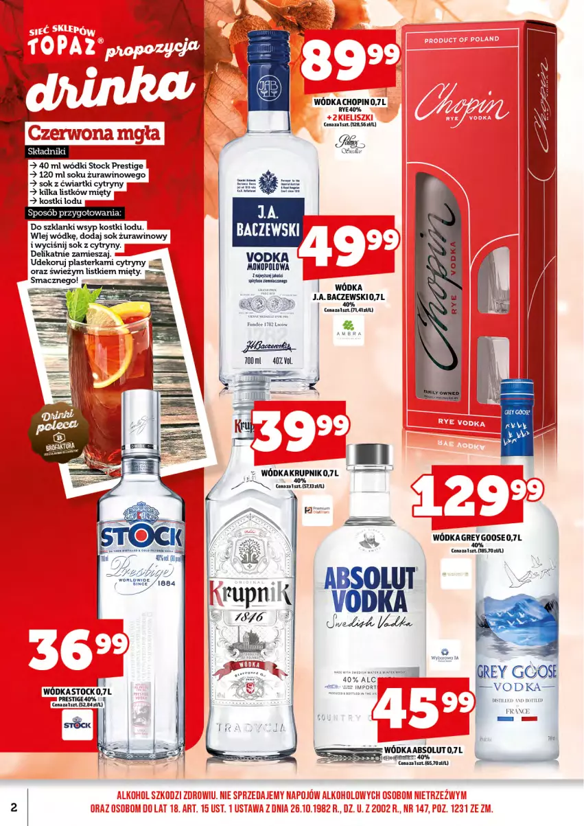 Gazetka promocyjna Topaz - Gazetka - ważna 17.10 do 31.10.2025 - strona 4 - produkty: Absolut, Cytryny, Lanki, Por, Sok, Stock, Wino, Wódka, Wyborowa
