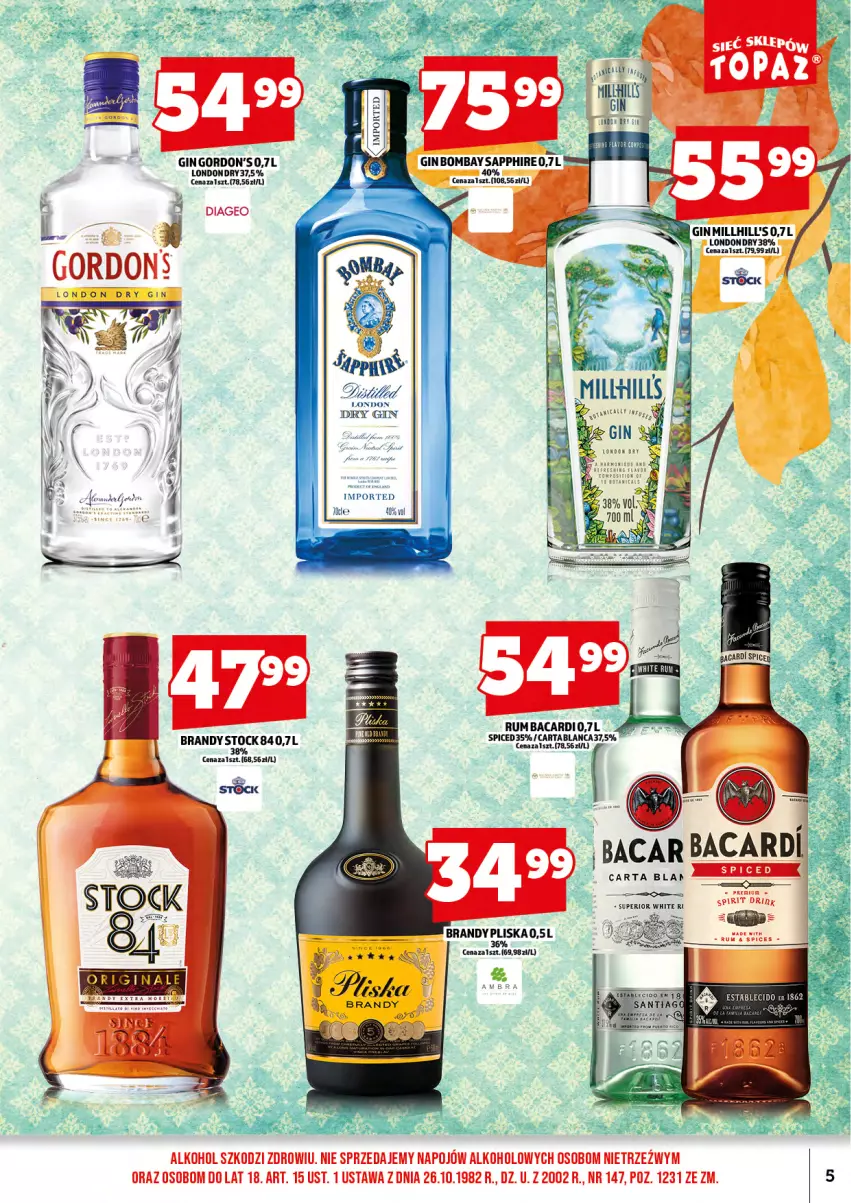 Gazetka promocyjna Topaz - Gazetka - ważna 17.10 do 31.10.2025 - strona 7 - produkty: Bacardi, Brandy, Gin, Gordon's, Pliska, Por, Rum, Stock
