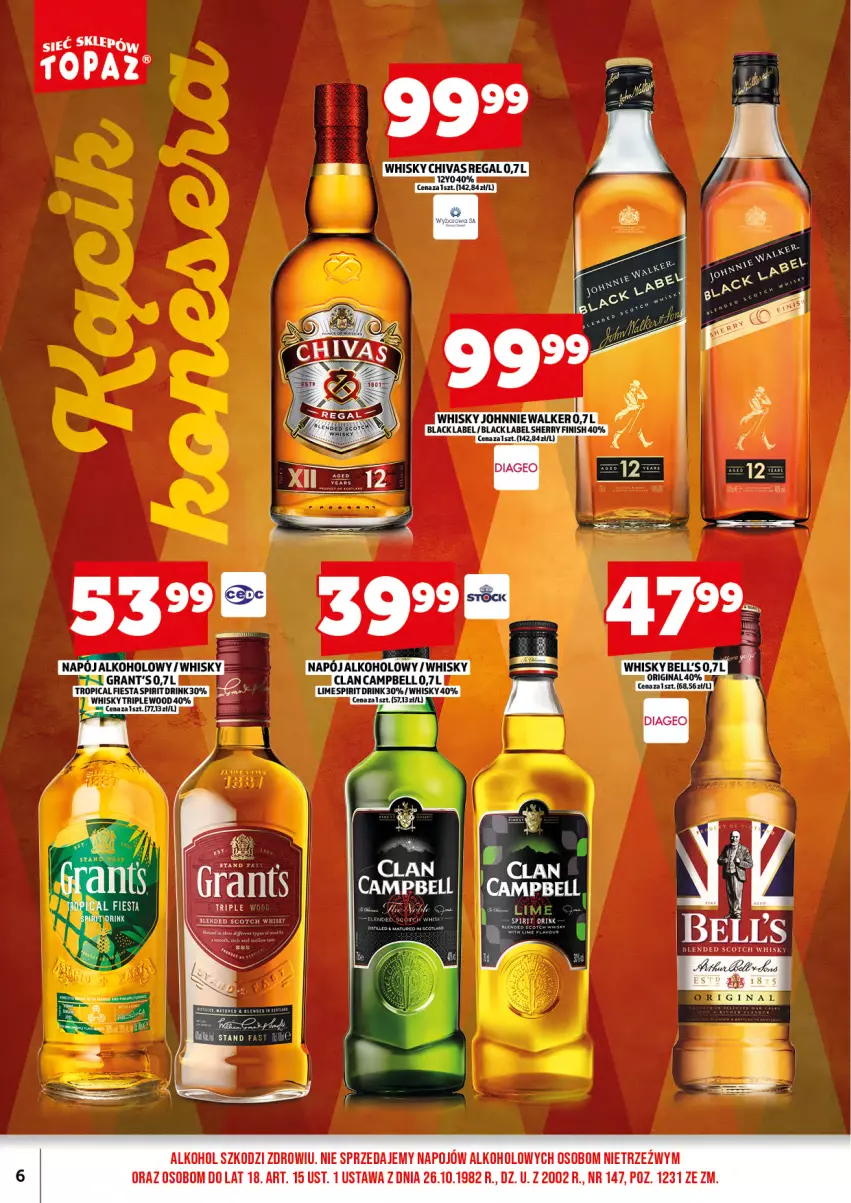 Gazetka promocyjna Topaz - Gazetka - ważna 17.10 do 31.10.2025 - strona 8 - produkty: Bell, Gra, Grant's, Lack, Napój, Whisky