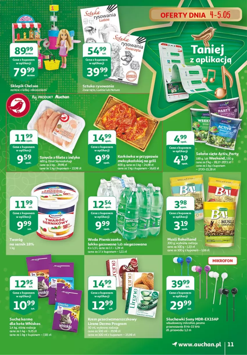 Gazetka promocyjna Auchan - 25 Urodziny #2 Hipermarkety - ważna 29.04 do 05.05.2021 - strona 11 - produkty: Grill, Mikrofon, Sałat, Ser, Słuchawki, Sony, Twaróg, Whiskas, Woda, Zwierzęta