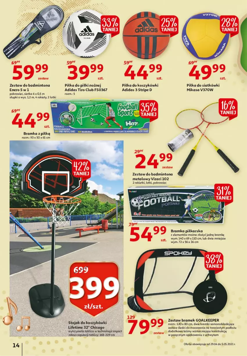 Gazetka promocyjna Auchan - 25 Urodziny #2 Hipermarkety - ważna 29.04 do 05.05.2021 - strona 14 - produkty: Adidas, Bramka, Goal, Kosz, Noż, Pokrowiec, Por, Ramka, Siatka, Stojak