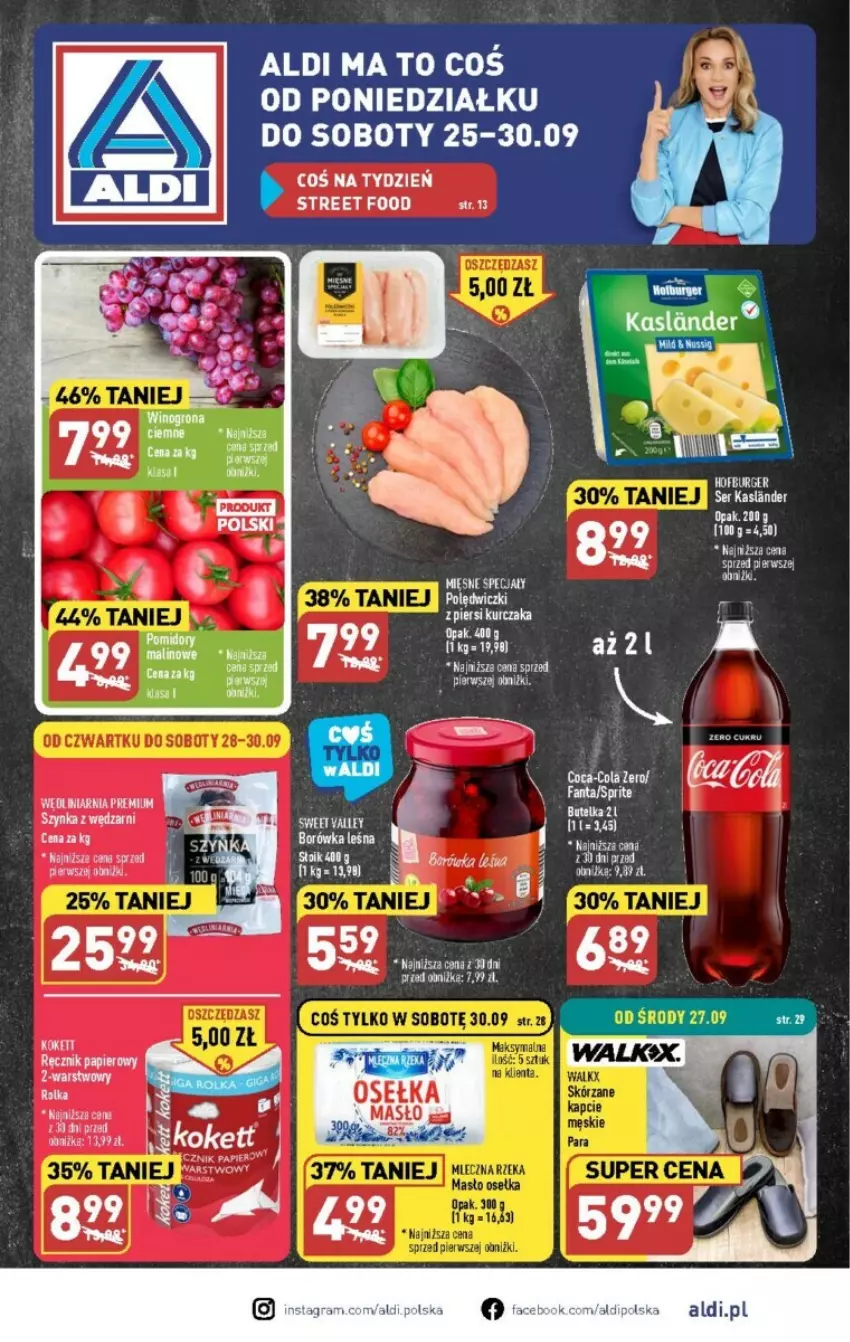 Gazetka promocyjna Aldi - ważna 25.09 do 30.09.2023 - strona 1 - produkty: Burger, Coca-Cola, Hofburger, Kurczak, Masło, Ser