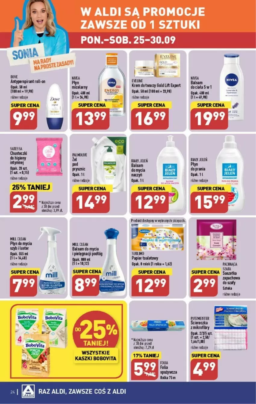 Gazetka promocyjna Aldi - ważna 25.09 do 30.09.2023 - strona 17 - produkty: Antyperspirant, Balsam do mycia naczyń, Biały Jeleń, BoboVita, Chusteczki, Do mycia naczyń, Dove, Eveline, Fa, Palmolive, Papier, Papier toaletowy, Płyn do mycia, Szafa